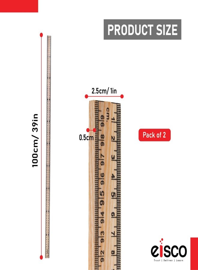 EISCO Premium One Meter (100cm) Wooden Scale(ruler), Horizontal Reading In Reverse On Each End, Pack of 2 - Image 2